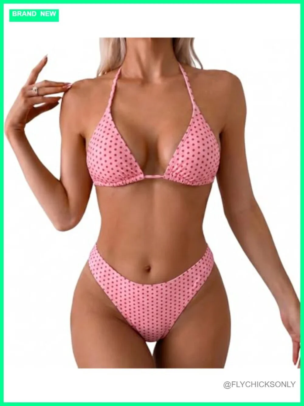2 Piece Bikini Set String Triangle Thong High Cut Swimwear Polka Dot
